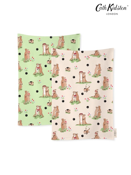 Cath Kidston Meerkats Tea 100% Cotton Towels Set Of 4 (B07015) | £36