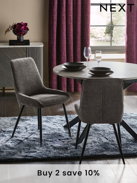 Set of 2 Textured Chenille Light Grey Hamilton Black Leg Quilted Dining Chairs (B07040) | £270