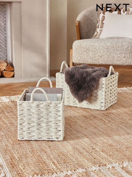 Set of 2 Cream Woven Plastic Storage Baskets (B07124) | £38
