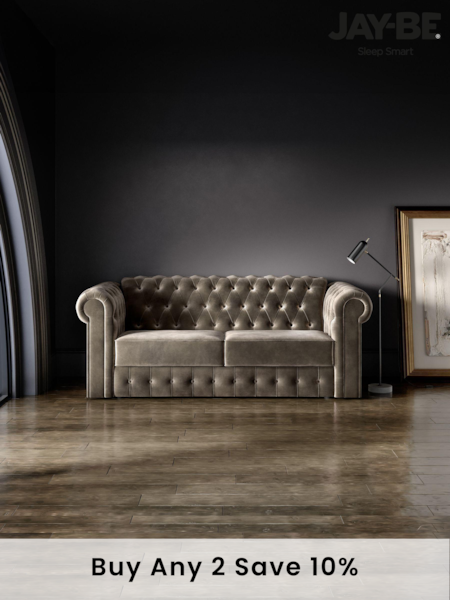 Jay-Be Luxe Velvet Mink Brown Chesterfield 3 Seater Sofa Bed (B07280) | £3,485