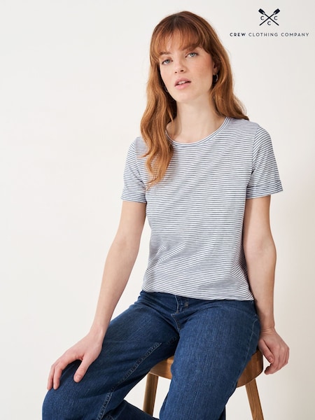 Crew Clothing Light Blue 100% Cotton Perfect Striped Crew Slub T-Shirt (B07329) | £25