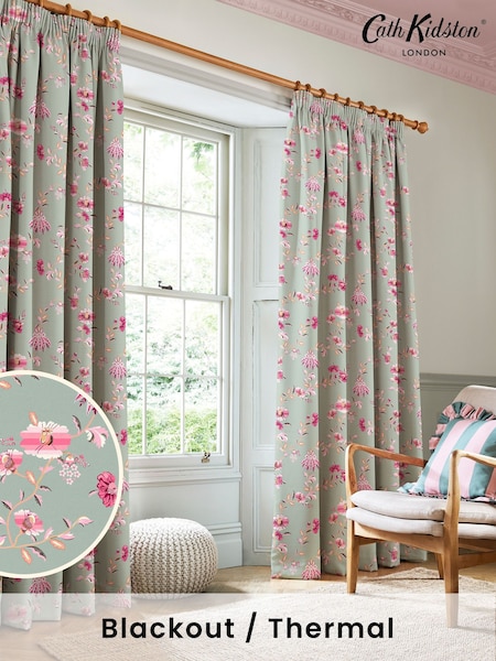Cath Kidston Sage Friendship Garden Blackout Pencil Pleat Curtains (B07411) | £65 - £170