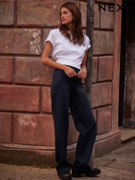 Navy Blue Smoothing Ponte Jersey Wide Leg Trousers (B07480) | £38
