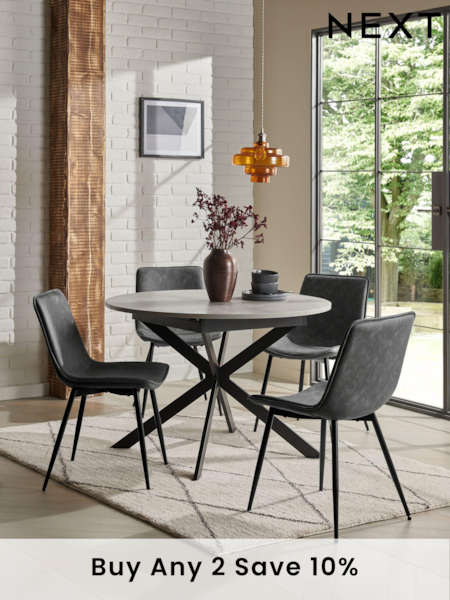 Monza Faux Leather Dark Grey Set of Arona Faux Leather Sawyer Dining Chairs and Extending Dining Table (B07914) | £850