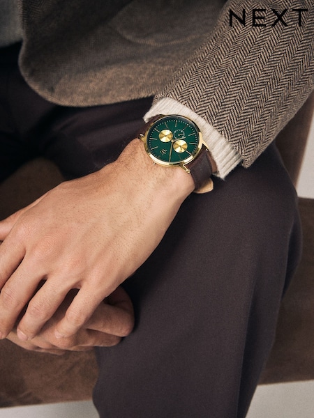 Brown/Gold Vertical Dial Watch (B10022) | £38