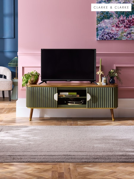 Clarke & Clarke Ribbed Green Mango Wood Calisto Up to 50 Inch TV Unit (B10441) | £699