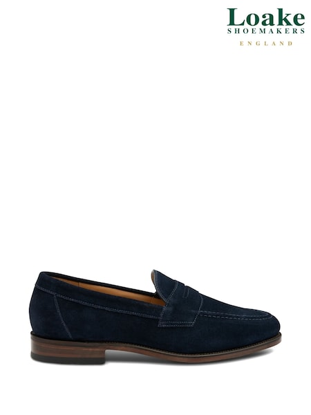 Loake Navy Blue Suede Penny Loafers (B10502) | £235