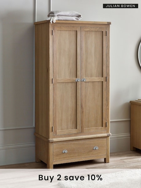 Julian Bowen Brown Memphis Limed Double 1 Drawer Wardrobe (B10641) | £790
