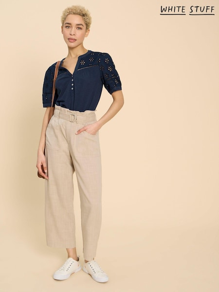 White Stuff Blue 100% Cotton Bella Broderie Mix Top (B10647) | £39