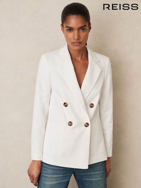 Reiss White Oe Adelaide Double-Breasted Notch-Lapel Blazer (B10661) | £198