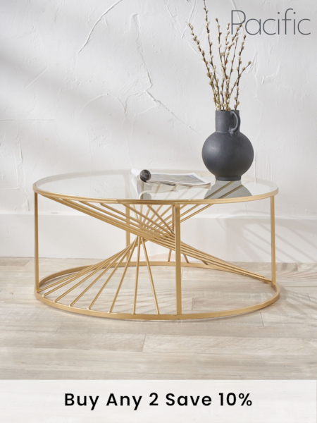 Pacific Gold Liberty Glass and Gold Metal Round Coffee Table (B10771) | £180