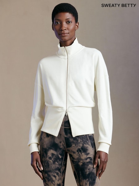 Sweaty Betty Lily White After Class Zip Up Top (B10939) | £65