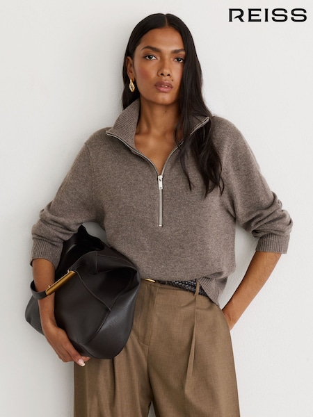 Dark Neutral - Reiss Saffron Wool-cashmere Half-zip Jumper