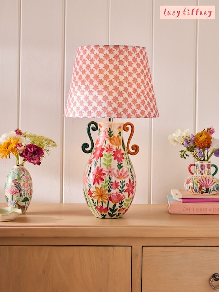 Lucy Tiffney Orange/Green Floral Print Ceramic Table Lamp (B11596) | £115