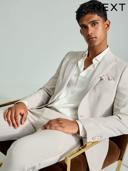 Neutral Skinny Fit Trimmed Satin Edge Tuxedo Suit Jacket (B11697) | £79