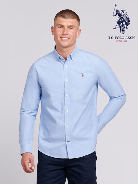 U.S. Polo Assn. Blue Light Mens 100% Cotton Peached Oxford Shirt (B11732) | £60