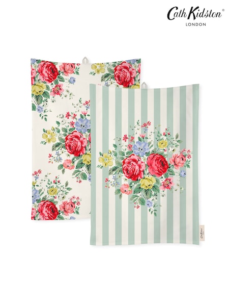 Cath Kidston Green Feels Like Home 4 Pack Tea 100% Cotton Towels Set (B11785) | £36