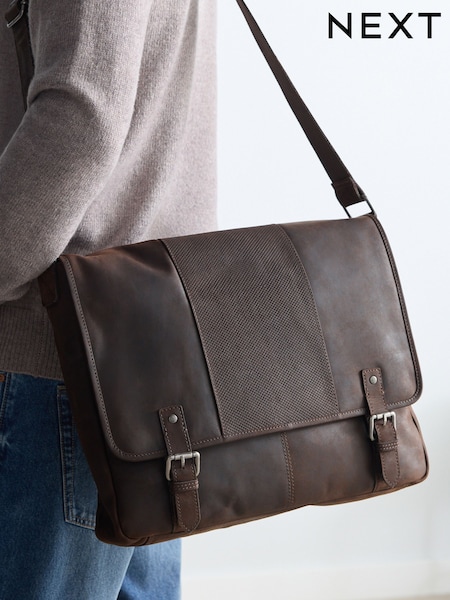 Brown Oily Leather Messenger Bag (B12043) | £85