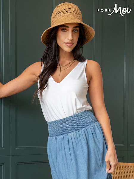 Pour Moi White Sophie Fuller Bust Stretch V-Neck Vest (B12075) | £19