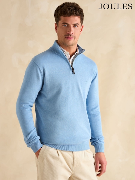 Joules Hillside Blue Quarter Zip Knitted Jumper (B12270) | £49.50