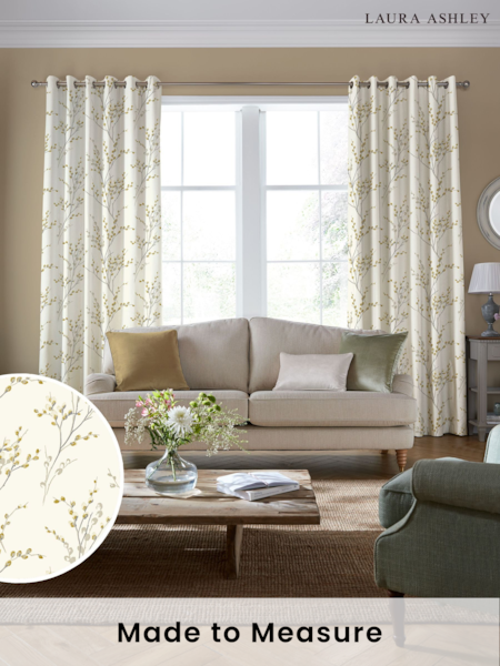 Laura Ashley Ochre Yellow Pussy Willow Made to Measure 100% Cotton Curtains (B12292) | £91