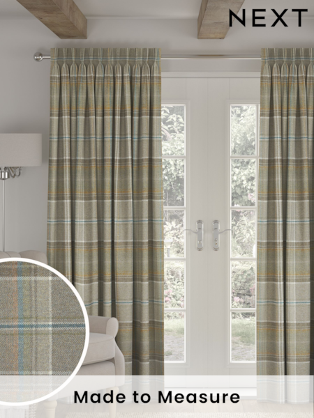 Dark Natural Check Made to Measure Curtains (B12356) | £82