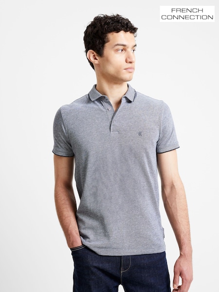 French Connection Blue 100% Cotton Birdseye Single Tipped Polo Shirt (B12368) | £25