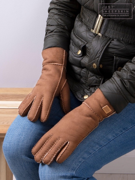 Just Sheepskin Brown Ladies Charlotte Gloves (B12497) | £80