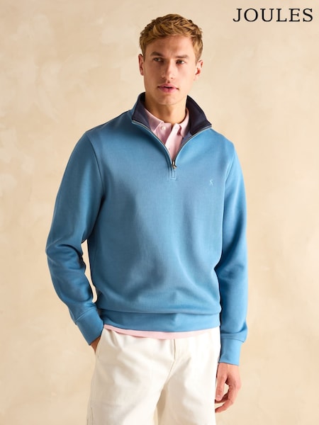 Joules Alistair Light Blue Quarter Zip Cotton Sweatshirt (B12729) | £50