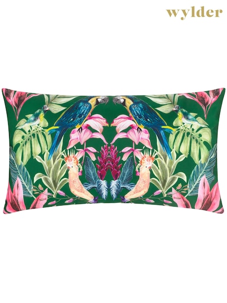 Wylder Dark Green Kali Birds Tropical Outdoor Cushion (B12756) | £19