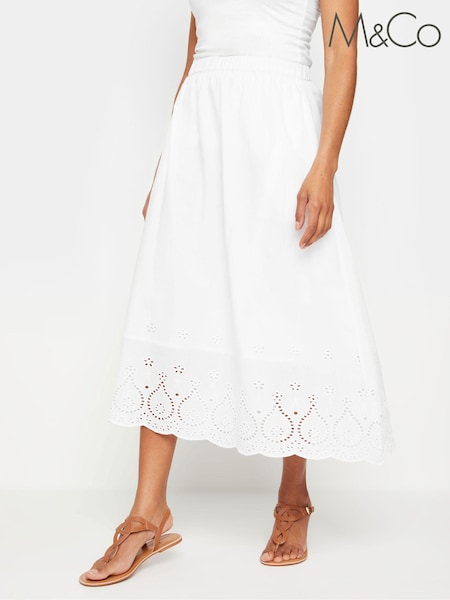 M&Co White 100% Cotton Broderie Midi Skirt (B12981) | £34