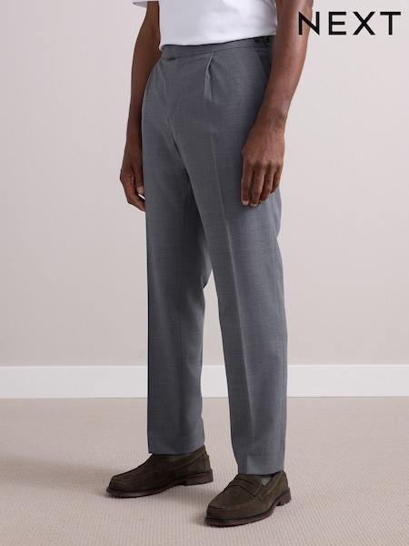 Grey Wool Rich Smart Textured Trousers With Side Adjusters (B14078) | £69