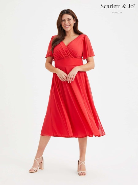 Scarlett & Jo Red Victoria Angel Sleeve Mesh Midi long Dress (B14553) | £80
