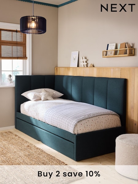 Soft Marl Petrol Blue Kids Marlow Trundle Upholstered Bed Frame (B14700) | £735