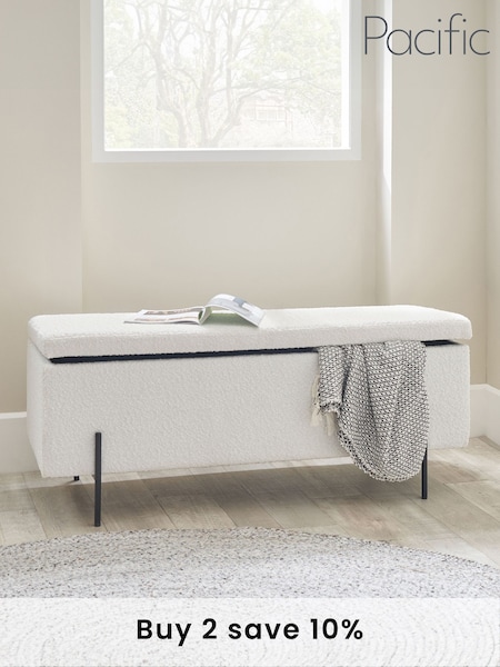 Pacific White Catania Bouclé Storage Bench With Black Legs (B14732) | £275