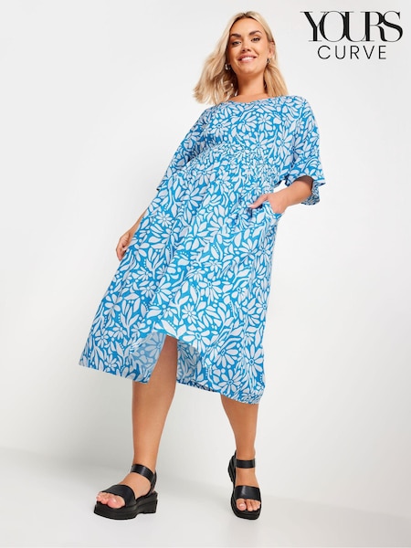 Yours Curve Blue LIMITED COLLECTION  Floral Print Linen Midaxi Dress (B15063) | £34