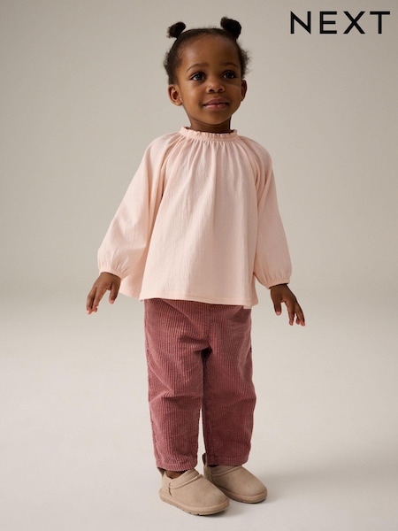 Pink Long Sleeve Gathered Neck Blouse (3mths-7yrs) (B15220) | £7 - £9