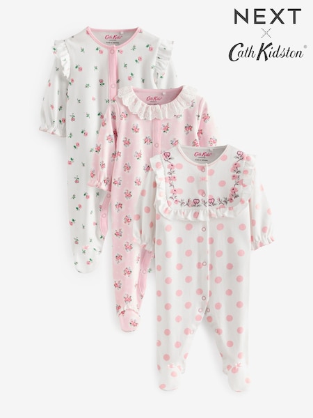 Pink Cath Kidston Floral Baby 100% Cotton Sleepsuits 3 Pack (B15265) | £28 - £30