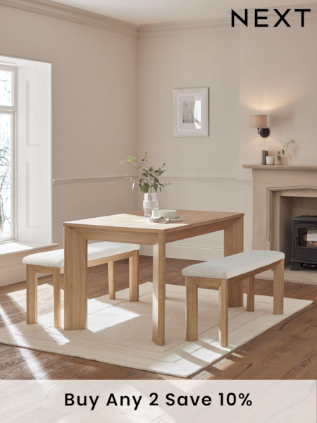Light Natural Malvern Chunky Dining Table and Bench Set (B15331) | £850