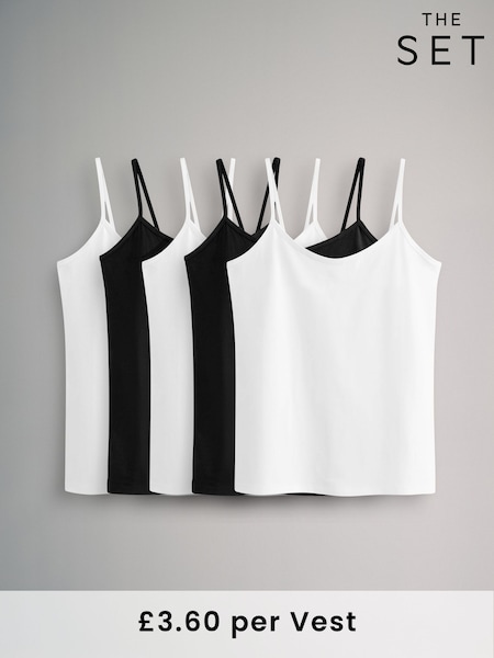 The Set White/Black 5 Pack Thin Strap Vest Tops (B15370) | £20