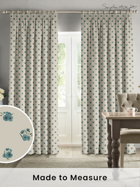 Sophie Allport Blue Poppies Made to Measure 100% Cotton Curtains (B15447) | £91