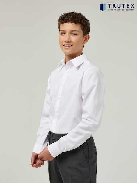 Trutex White Regular Fit Long Sleeve 3 Pack School Shirts (B15604) | £26 - £33