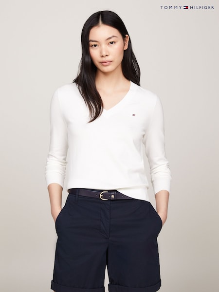 Tommy Hilfiger White Jersey Stitch V-Neck Dress (B15625) | £100