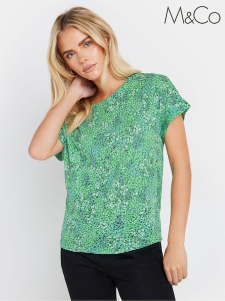 M&Co Green Petite Printed Blouse (B16092) | £27