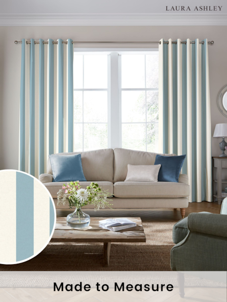 Laura Ashley Seaspray Blue Lille Stripe Made to Measure 100% Cotton Curtains (B16156) | £91