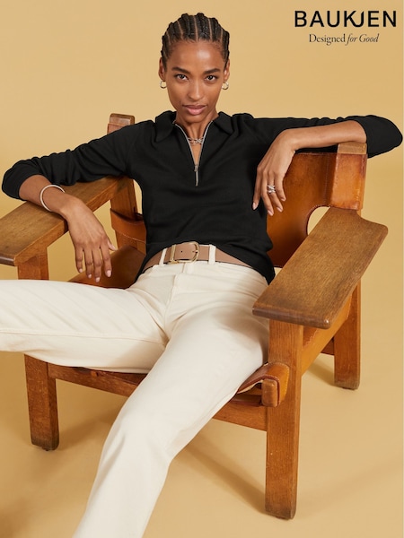 Baukjen Essentials Zip Collar 100% Cotton Black Top (B16305) | £69