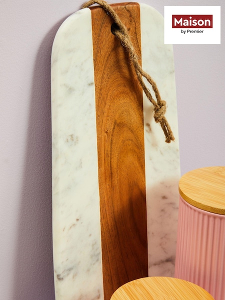 Maison by Premier White Oblong Marble And Acacia Board (B16413) | £29