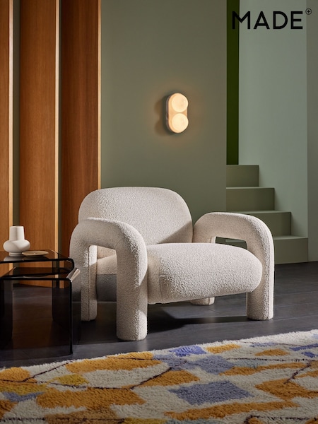 MADE.COM Pax Boucle Off White Bobo Accent Chair in Velvet (B16489) | £499