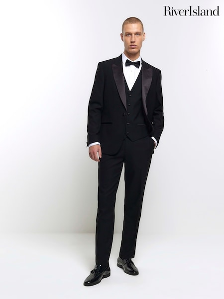 River Island Black Ground Stretch Suit Jacket (B16639) | £45