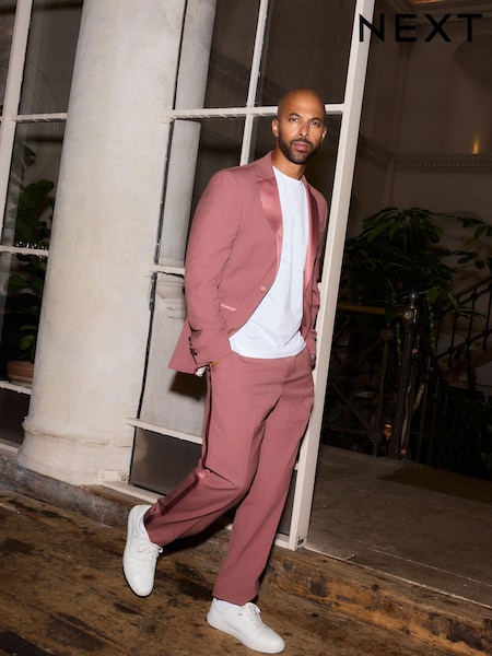 Pink Slim Fit Tuxedo Suit Trousers (B16937) | £40
